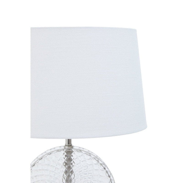 Hanson Detailed Glass Table Lamp With Brushed Chrome Base & Fabric Shade