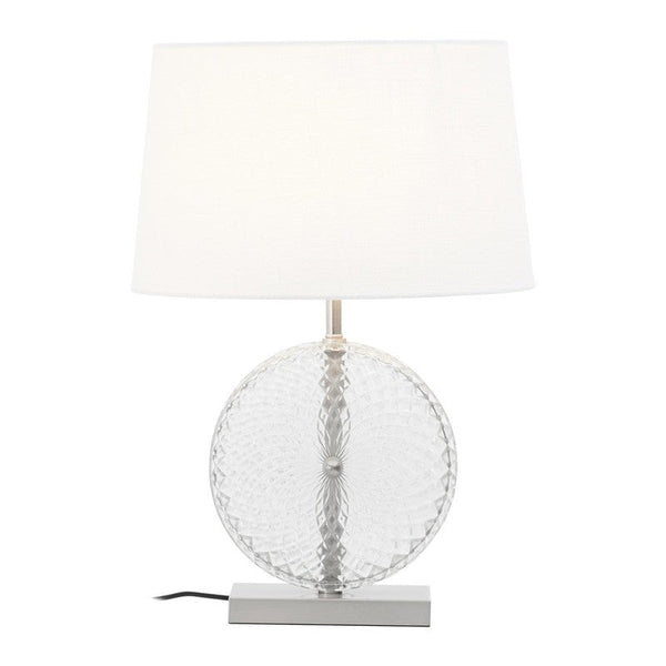 Hanson Detailed Glass Table Lamp With Brushed Chrome Base & Fabric Shade