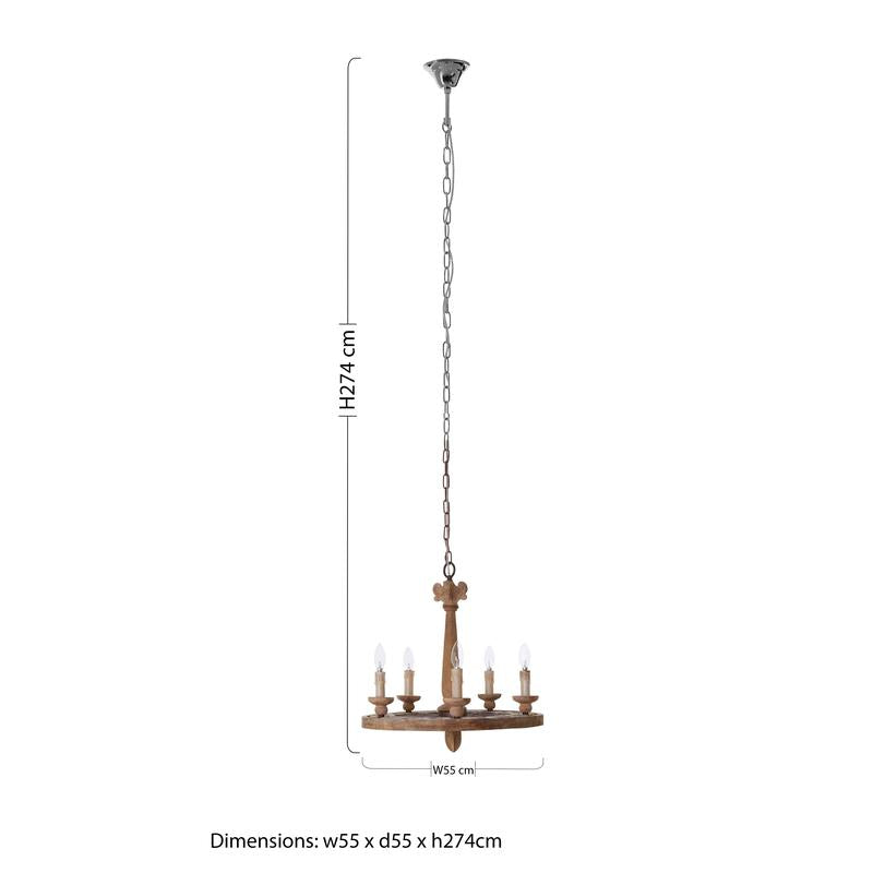 Hardy 5 Arm Wooden Chandelier-Wrenford & Co.-nirohome