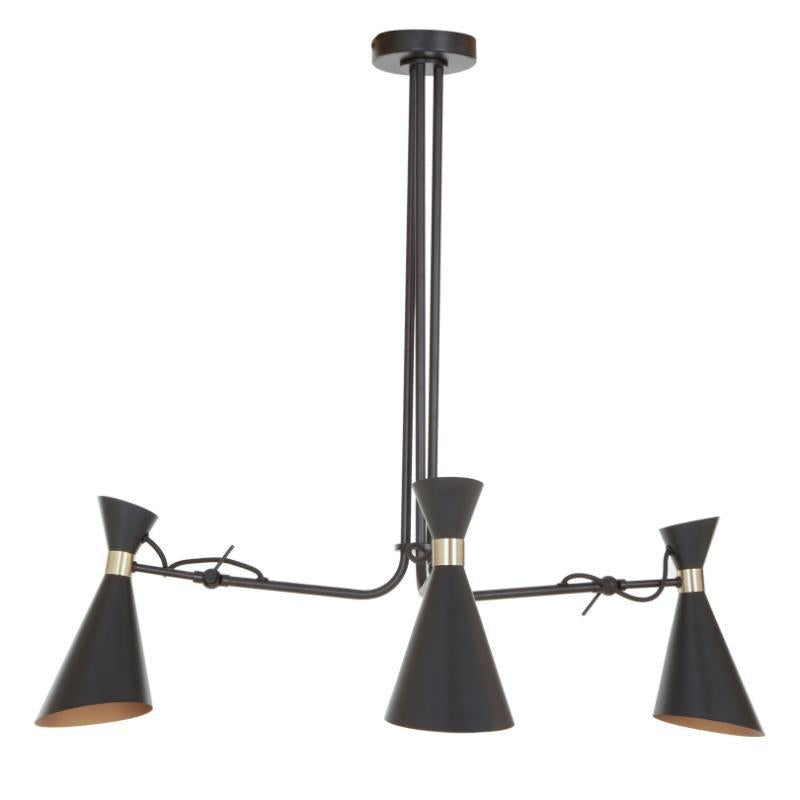Harlan 3 Shade Black and Gold Bent Arm Pendant-Wrenford & Co.-nirohome