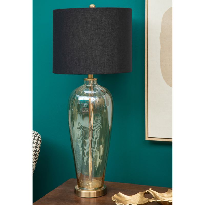 Hogan Tapered Amber Glass Table Lamp With Fabric Shade-Niro Home-nirohome