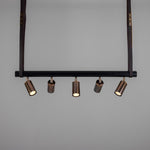 Holmes Linear Island Pendant With Leather Strap, Five Light-Mullan Lighting-Antique Brass-nirohome