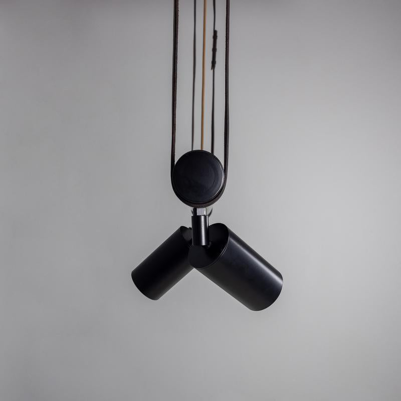 Holmes Linear Island Pendant With Leather Strap, Five Light-Mullan Lighting-Antique Brass-nirohome