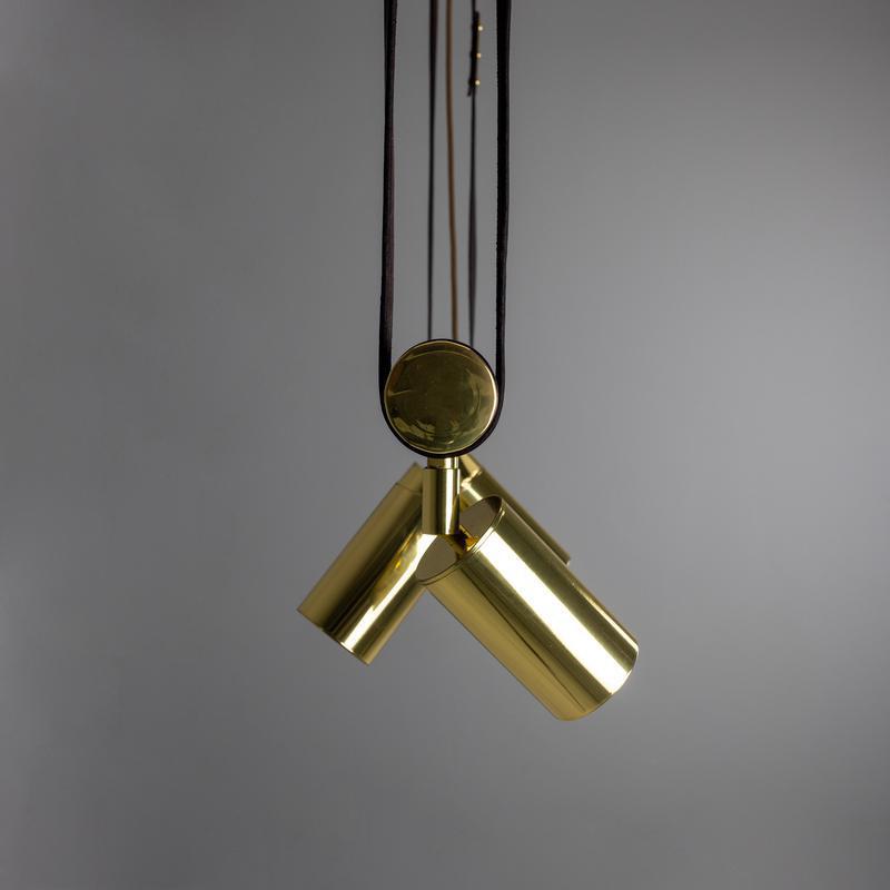 Holmes Linear Island Pendant With Leather Strap, Five Light-Mullan Lighting-Antique Brass-nirohome