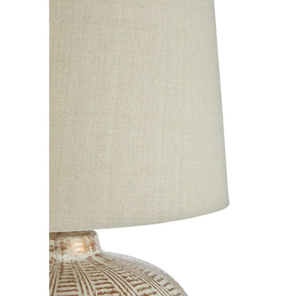 Ingram Ceramic Patterned Table Lamp With Copper Base & Linen Shade