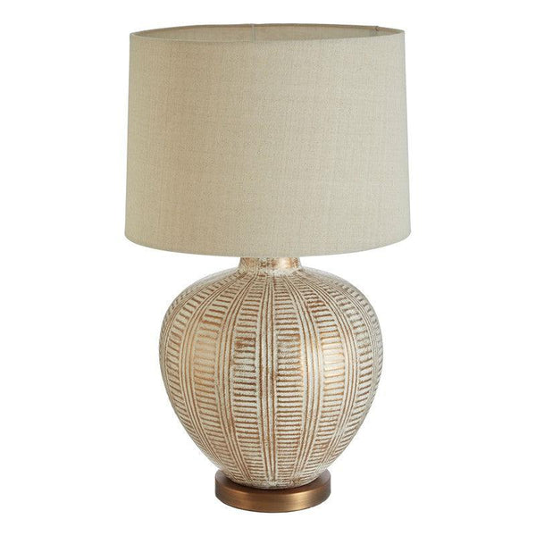 Ingram Ceramic Patterned Table Lamp With Copper Base & Linen Shade