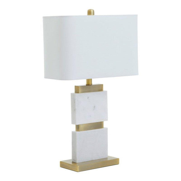 Irma Rectangular Marble Column Table Lamp With Gold Base & Fabric Shade