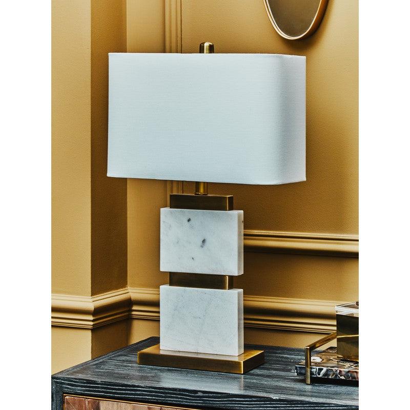 Irma Rectangular Marble Column Table Lamp With Gold Base & Fabric Shade-Niro Home-nirohome