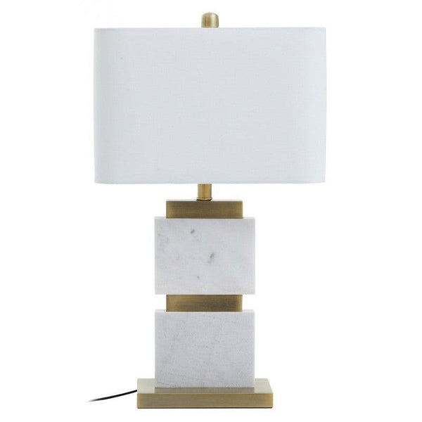 Irma Rectangular Marble Column Table Lamp With Gold Base & Fabric Shade