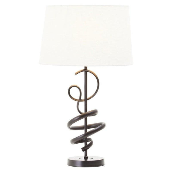 Jefferson Abstract Squiggle Matte Black Table Lamp With Linen Shade