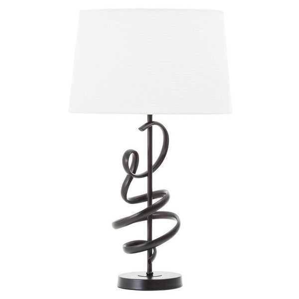 Jefferson Abstract Squiggle Matte Black Table Lamp With Linen Shade