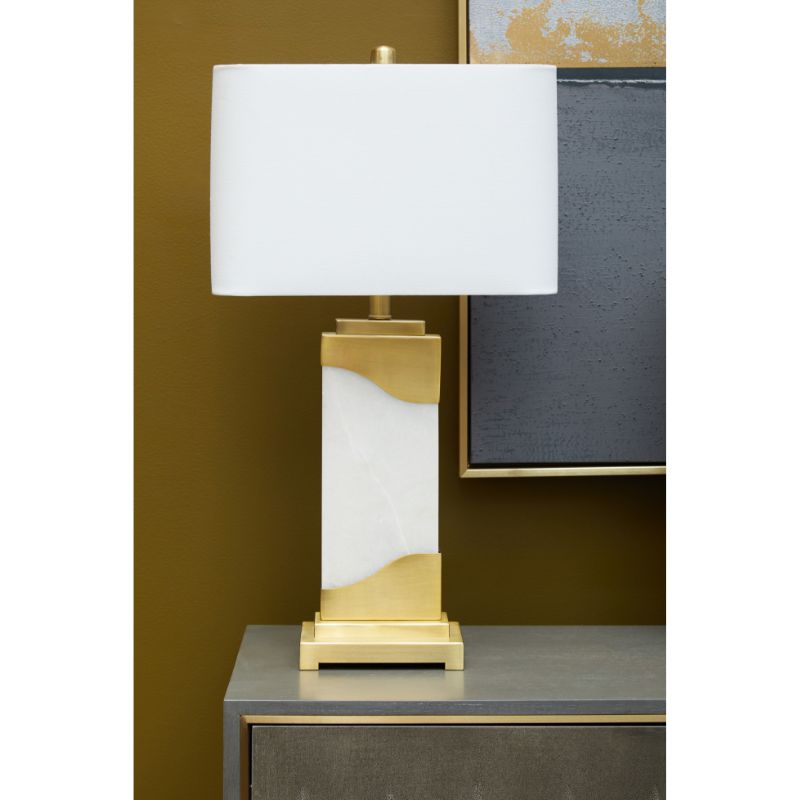 Kane Marble & Gold Rectangular Table Lamp With Ivory shade-Niro Home-nirohome