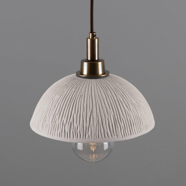 Kingii Matt White Striped Ceramic Dome Bathroom Pendant Light- 20cm IP44