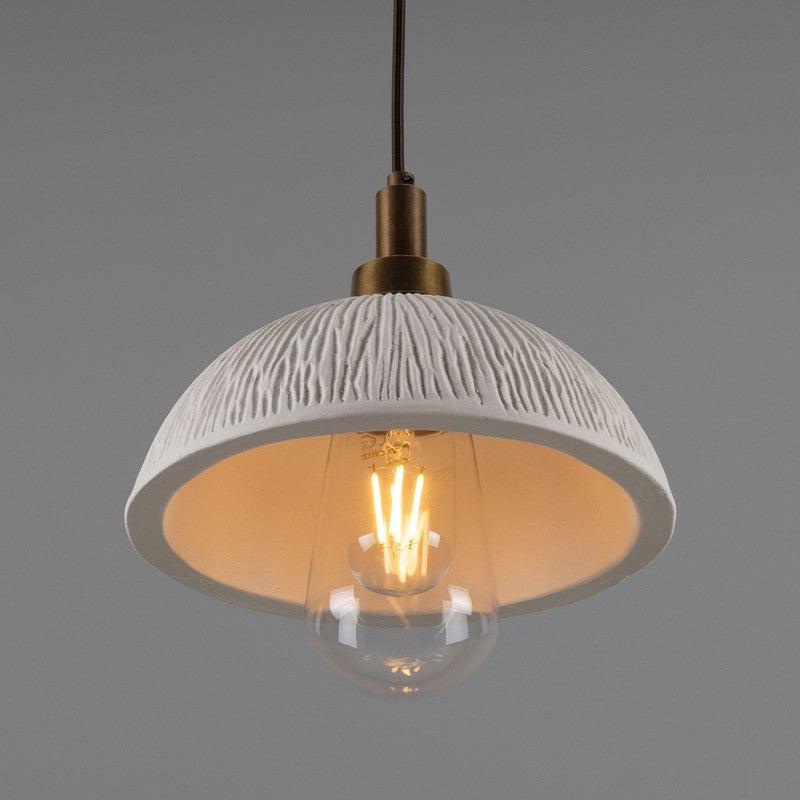 Kingii Matt White Striped Ceramic Dome Bathroom Pendant Light- 20cm IP44-Mullan Lighting-Antique Brass-100cm-nirohome