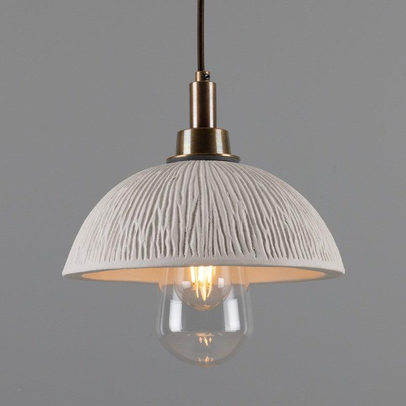 Kingii Matt White Striped Ceramic Dome Bathroom Pendant Light- 20cm IP44-Mullan Lighting-Antique Brass-100cm-nirohome