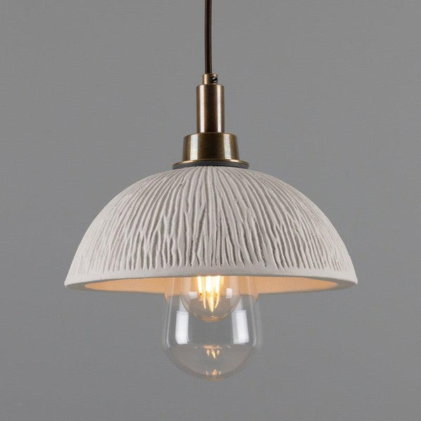 Kingii Matt White Striped Ceramic Dome Bathroom Pendant Light- 20cm IP44