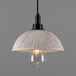 Kingii Matt White Striped Ceramic Dome Bathroom Pendant Light- 20cm IP44-Mullan Lighting-Powder Coated Matt Black-100cm-nirohome