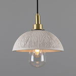 Kingii Matt White Striped Ceramic Dome Bathroom Pendant Light- 20cm IP44-Mullan Lighting-Satin Brass-100cm-nirohome