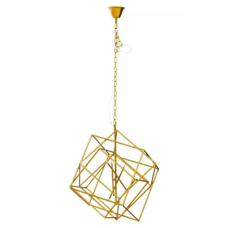 Kline Large Brass Overlapping Cube Shaped Pendant Light-Wrenford & Co.-nirohome