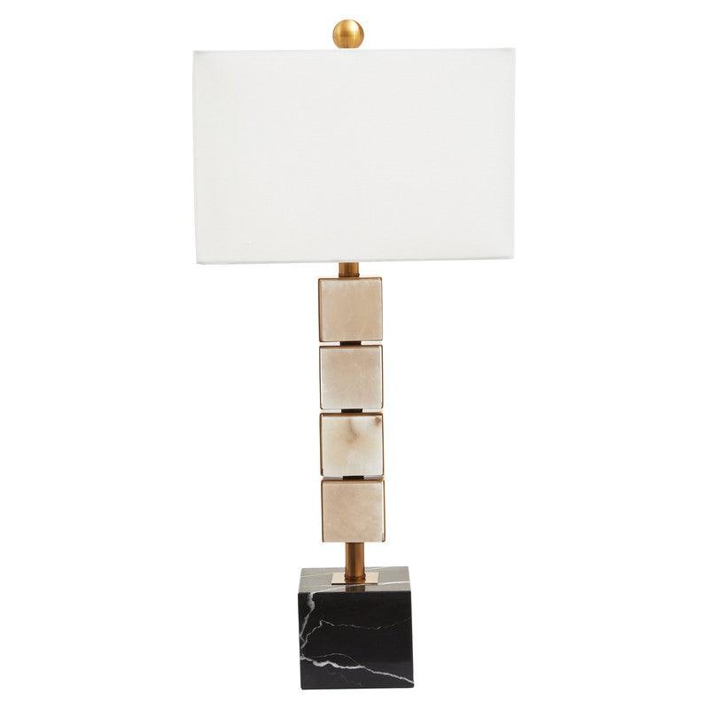 Knox Modern Marble Column Table Lamp With Square Fabric Shade-Niro Home-nirohome