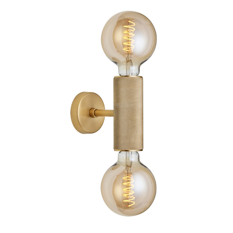 Knurled Edison Double Wall Light-Industville-Brass-nirohome