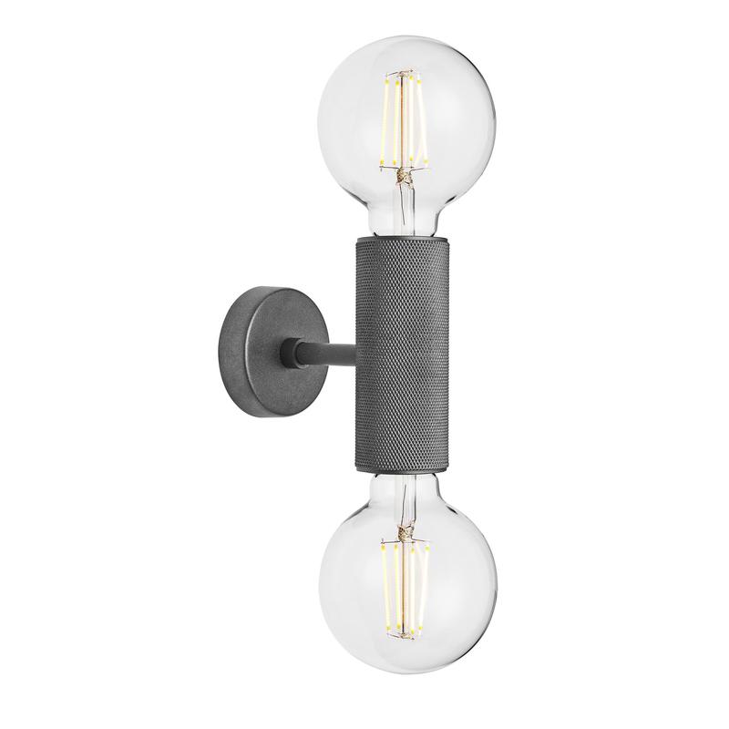 Knurled Edison Double Wall Light-Industville-Pewter-nirohome