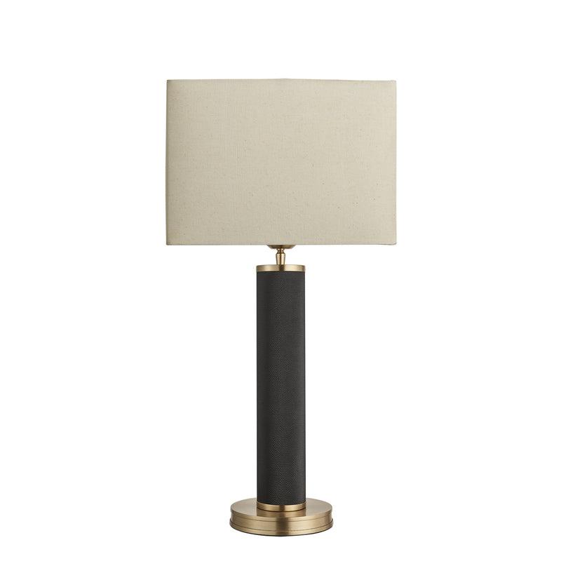Knurled Pillar Table Lamp-Industville-Black-Natural Cotton Rounded Rectangle - Medium Shade-nirohome