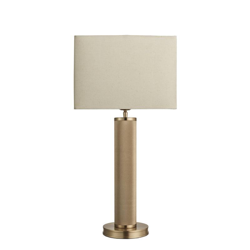 Knurled Pillar Table Lamp-Industville-Brass-Natural Cotton Rounded Rectangle - Medium Shade-nirohome