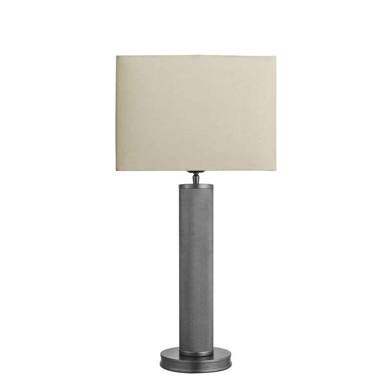 Knurled Pillar Table Lamp-Industville-Pewter-Natural Cotton Rounded Rectangle - Medium Shade-nirohome