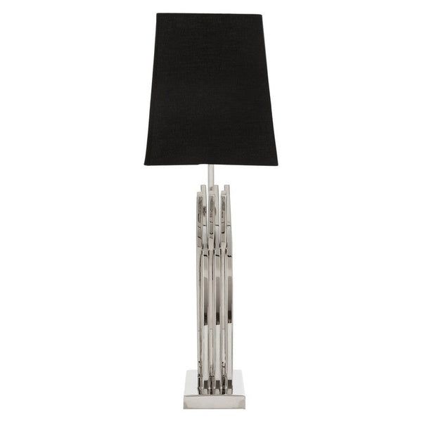 Lara Abstract Tubular Arc Table Lamp With Tapered Fabric Shade