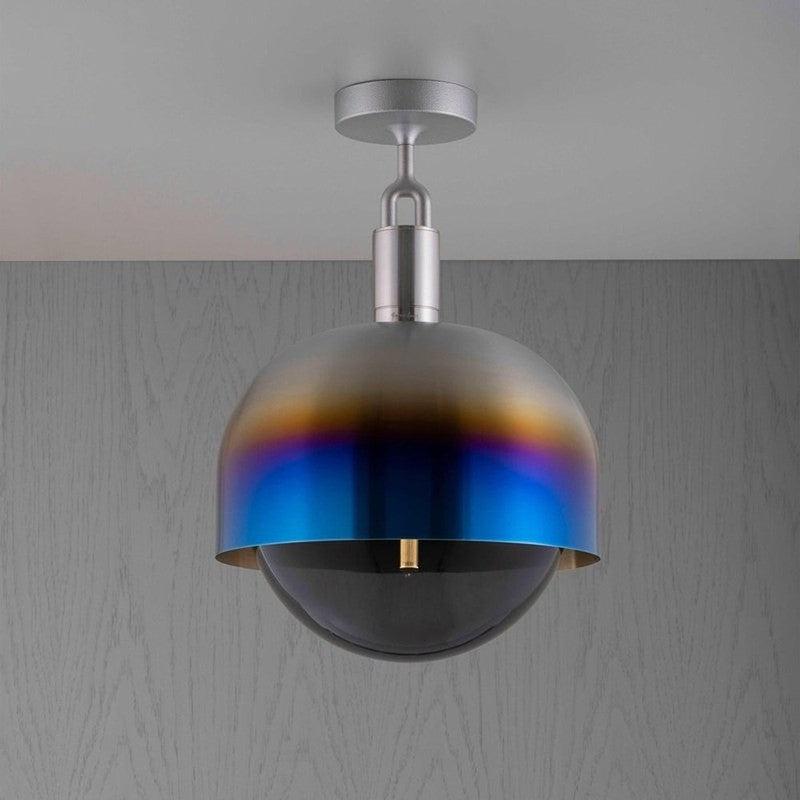 Large Forked Ceiling Light With Shade And Smoked Glass Globe-Buster + Punch-Burnt Steel-nirohome