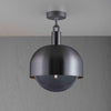 Large Forked Ceiling Light With Shade And Smoked Glass Globe-Buster + Punch-Gun Metal-nirohome