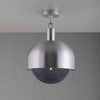 Large Forked Ceiling Light With Shade And Smoked Glass Globe-Buster + Punch-Steel-nirohome