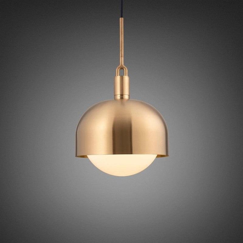 Large Forked Pendant With Shade And Opal Glass Globe-Buster + Punch-Brass-nirohome