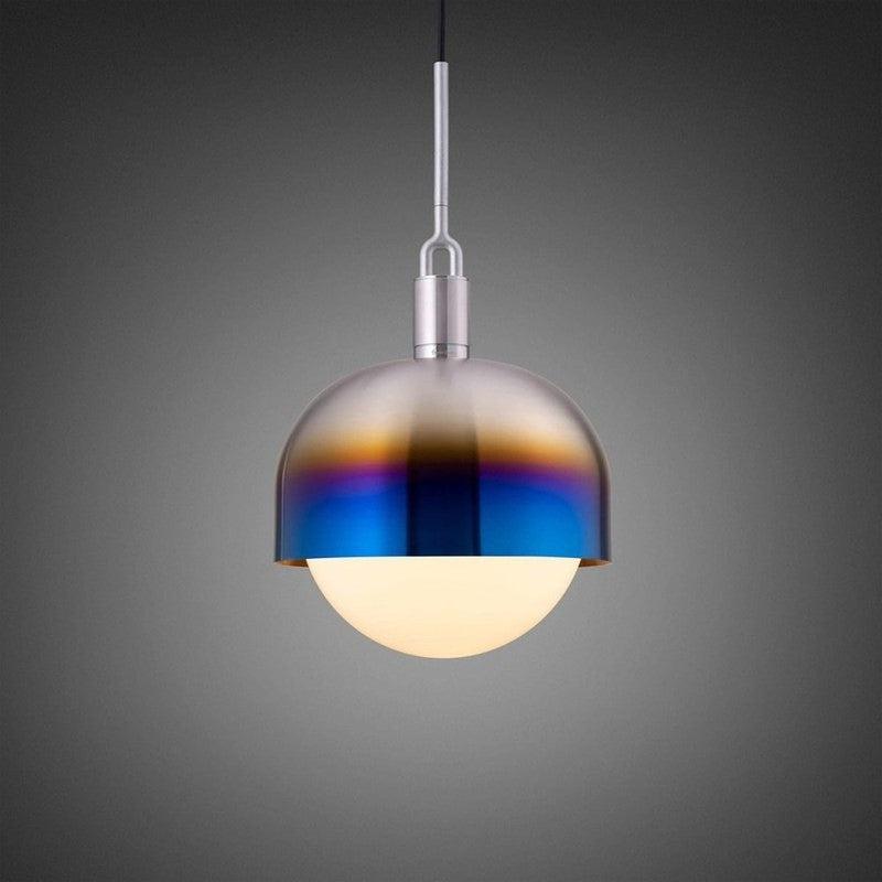 Large Forked Pendant With Shade And Opal Glass Globe-Buster + Punch-Burnt Steel-nirohome