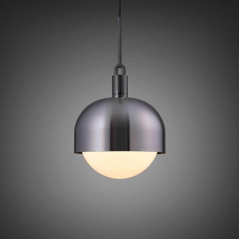 Large Forked Pendant With Shade And Opal Glass Globe-Buster + Punch-Gun Metal-nirohome