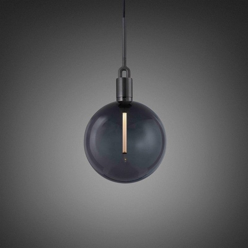 Large Forked Pendant with Smoked Glass Globe-Buster + Punch-Gun Metal-nirohome