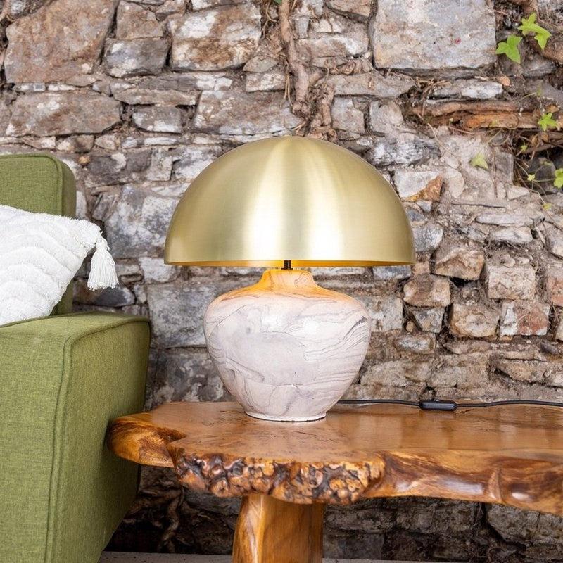 Lawson Ceramic Marbled Table Lamp With Brass Dome Shade-Mullan Lighting-nirohome