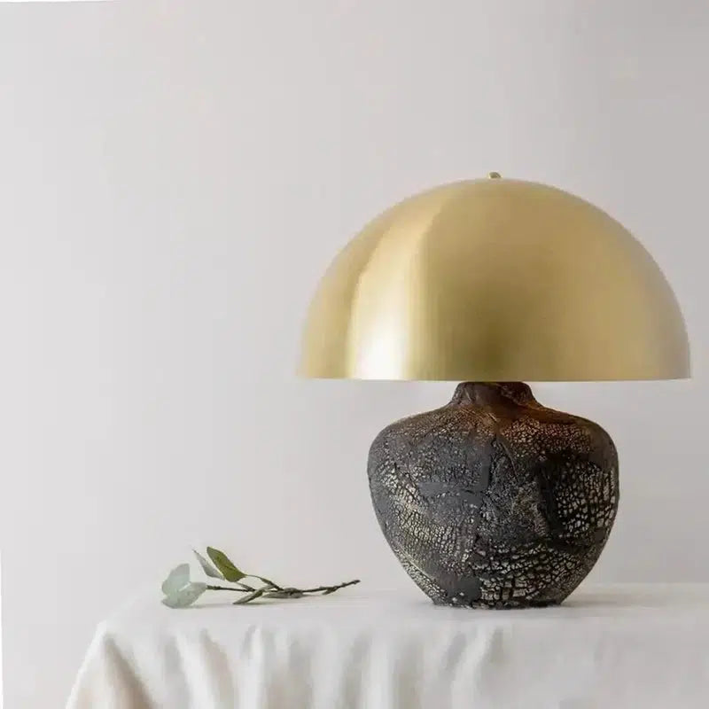 Lawson Ceramic Table Lamp With Brass Dome Shade in Black Clay-Mullan Lighting-nirohome