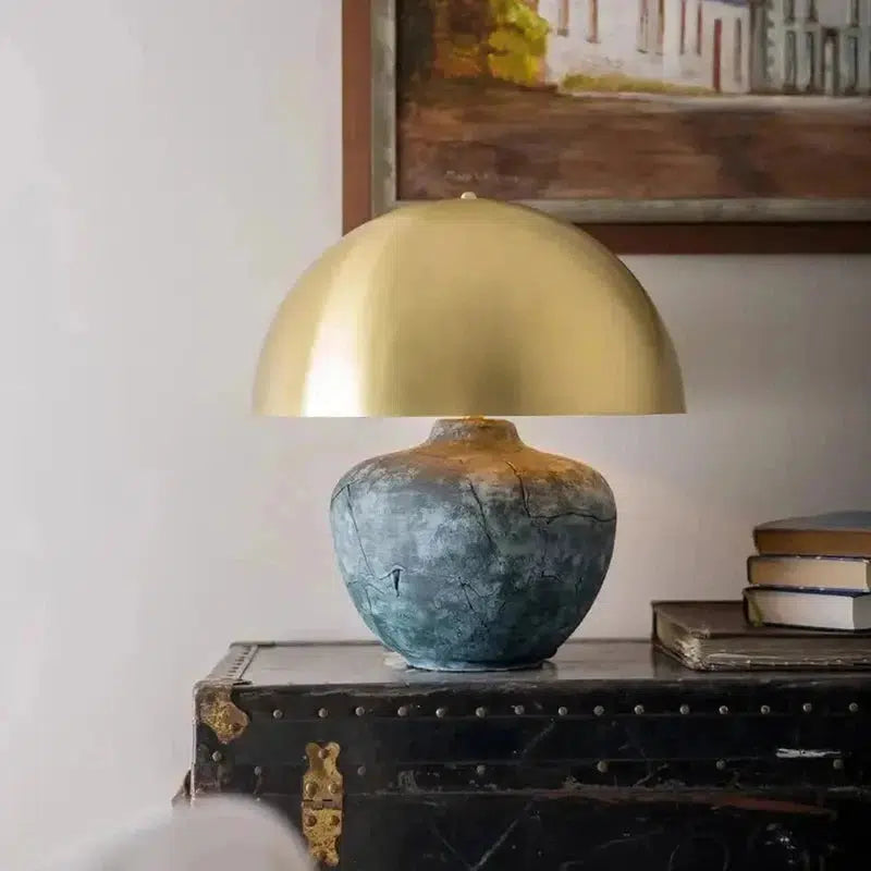 Lawson Ceramic Table Lamp With Brass Dome Shade in Blue Earth-Mullan Lighting-nirohome