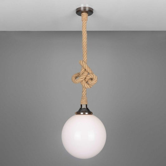 Mullan Lighting Azores Jute Rope Pendant With Opal Glass