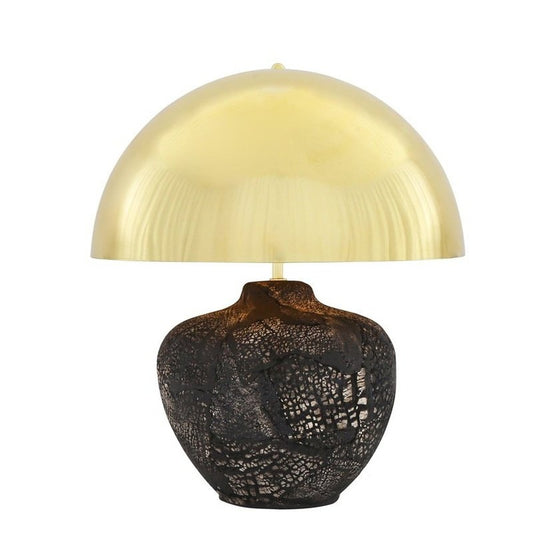 Mullan Lighting Lawson Ceramic Table Lamp With Brass Dome Shade in Black Clay