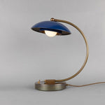 Marrakesh Art Deco Table Lamp With a Rounded Brass Arm-Mullan Lighting-Antique Brass & Powder Coated Sapphire Blue-nirohome