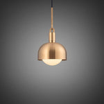 Medium Forked Pendant With Shade And Opal Glass Globe-Buster + Punch-Brass-nirohome