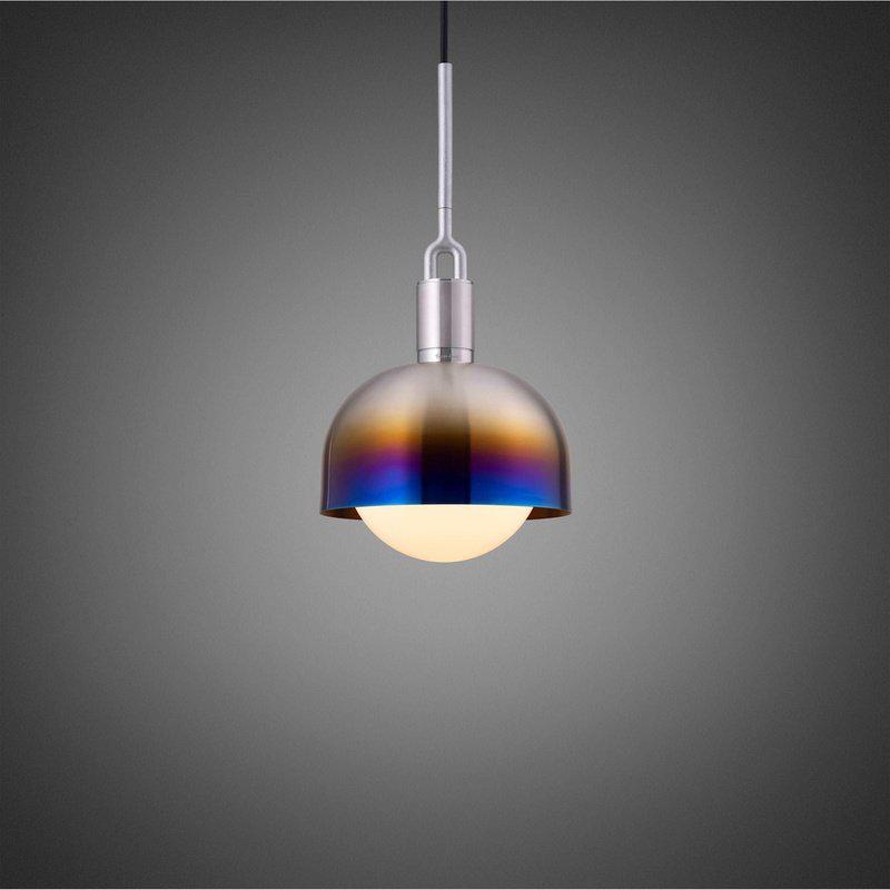 Medium Forked Pendant With Shade And Opal Glass Globe-Buster + Punch-Burnt Steel-nirohome