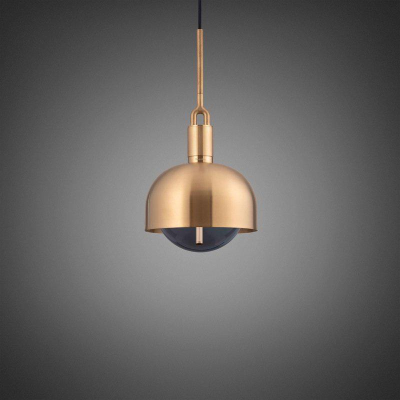 Medium Forked Pendant With Shade And Smoked Glass Globe-Buster + Punch-Brass-nirohome