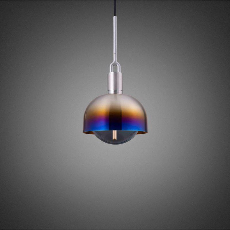 Medium Forked Pendant With Shade And Smoked Glass Globe-Buster + Punch-Burnt Steel-nirohome