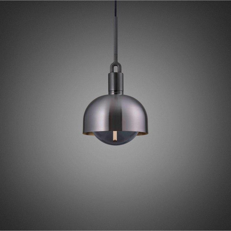 Medium Forked Pendant With Shade And Smoked Glass Globe-Buster + Punch-Gun Metal-nirohome