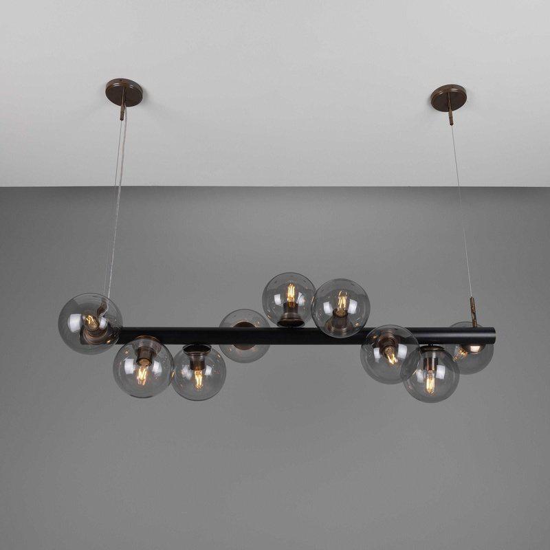 Moriarty Rotating 9 Bulb Linear Chandelier-Mullan Lighting-Powder Coated Matt Black and Antique Brass-Smoked-100cm / 40"-nirohome