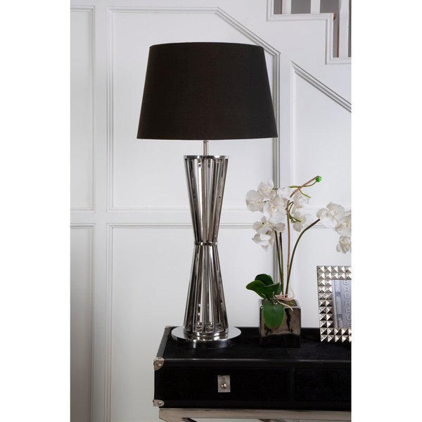 Moyer Twisted Nickel Tall Table Lamp With Black Fabric Shade